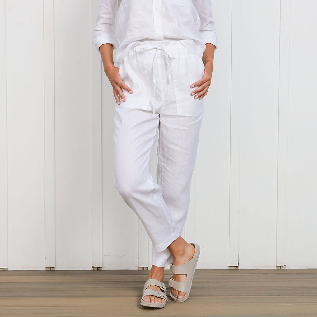 Womens linen ankle on sale pants