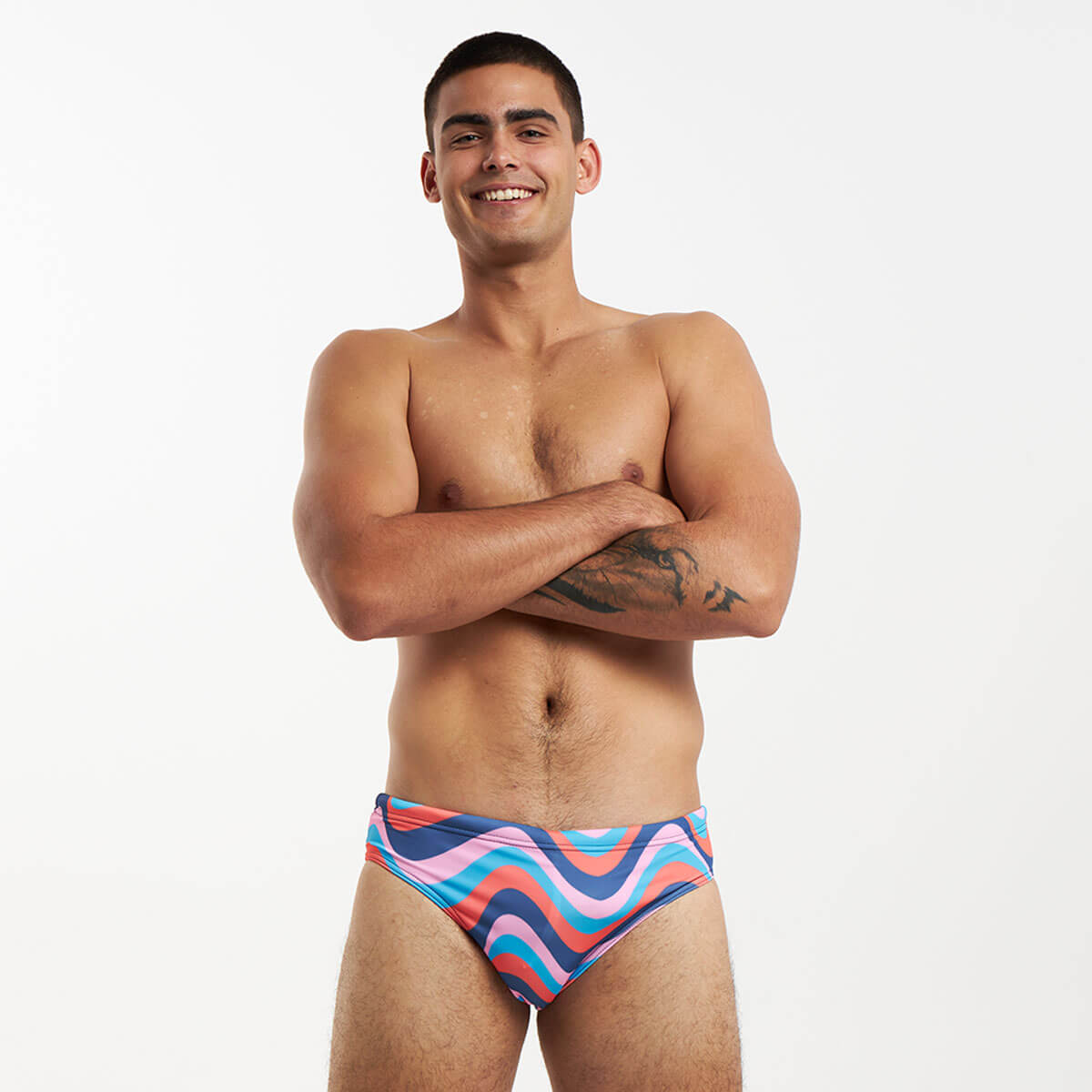 Breazies Mens Swimming Briefs Retro Stripes 80s