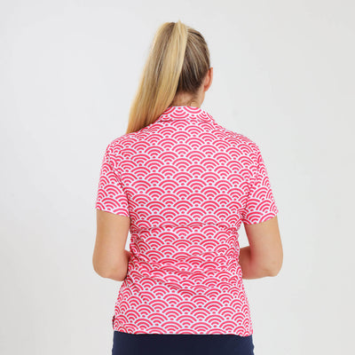 Ladies Golf Shirt - Geometric | Coral