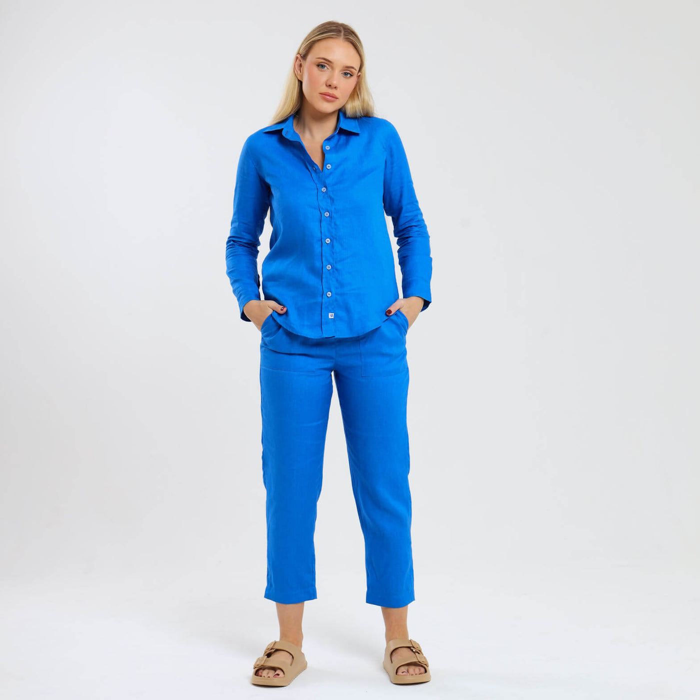 Ladies Linen - Long Sleeve Shirt | Bright Blue