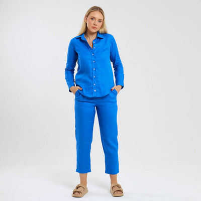 Ladies Linen - Long Sleeve Shirt | Bright Blue