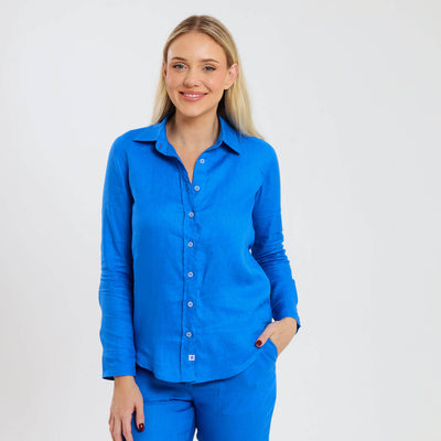 Ladies Linen - Long Sleeve Shirt | Bright Blue