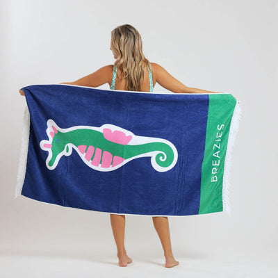 Luxury Beach Towel - Sea Horse | Navy