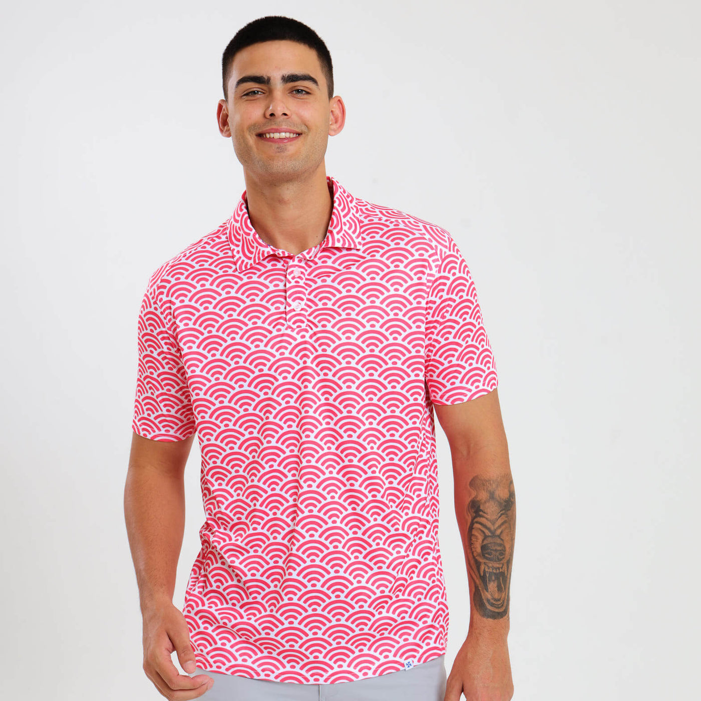 Mens Golf Shirt - Geometric | Coral