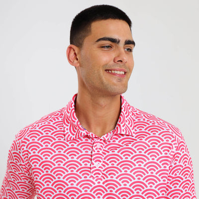 Mens Golf Shirt - Geometric | Coral