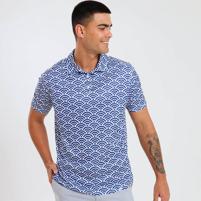 Mens Golf Shirt - Geometric | Navy