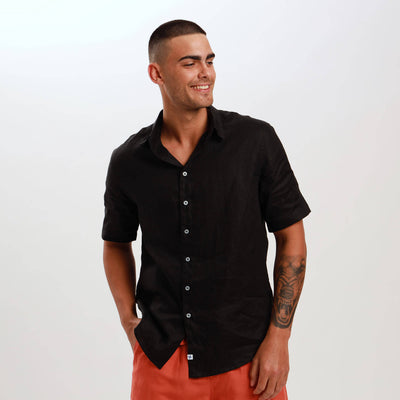 Short Sleeve Linen Shirt | Black