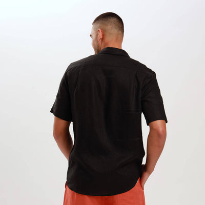 Short Sleeve Linen Shirt | Black