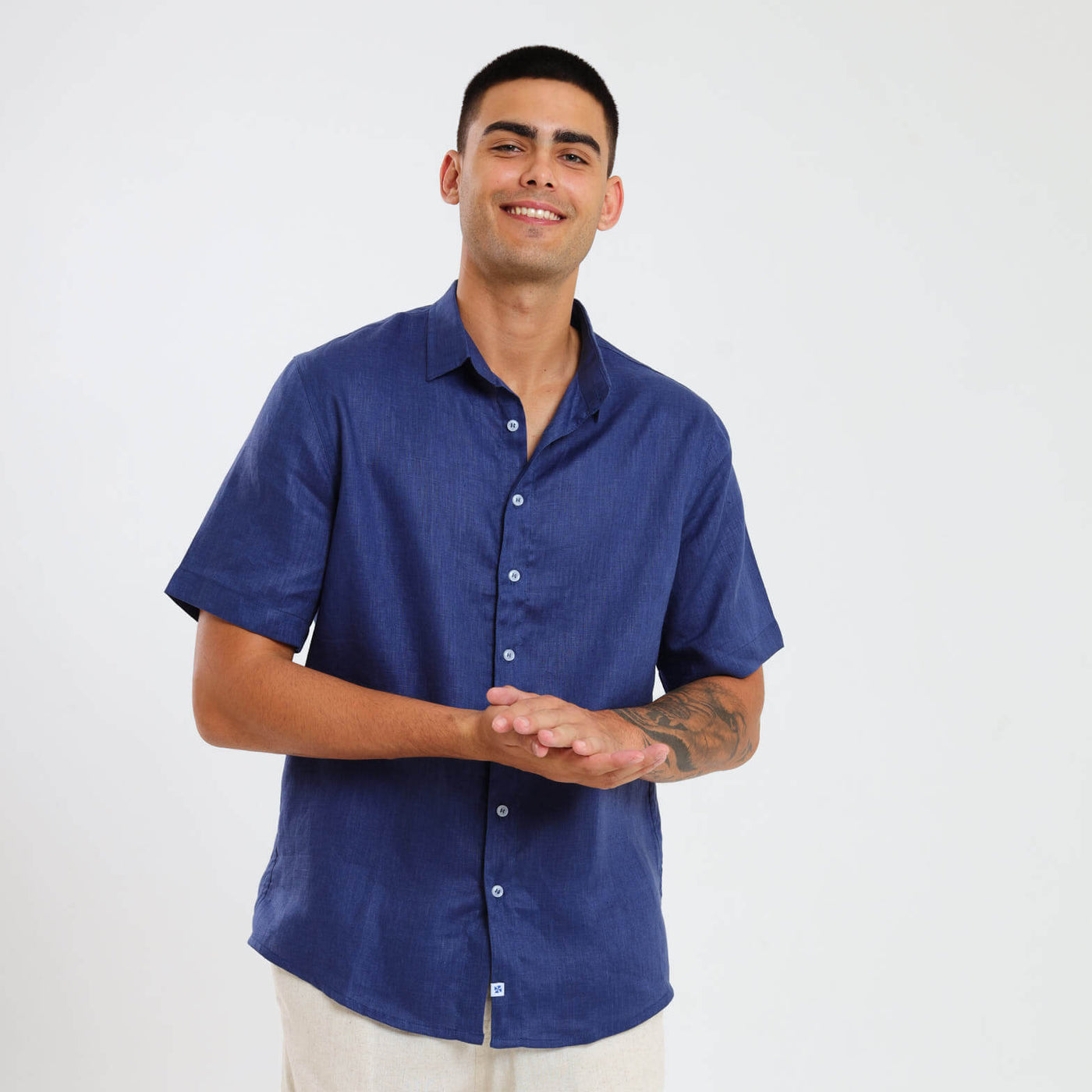 Short Sleeve Linen Shirt | Navy