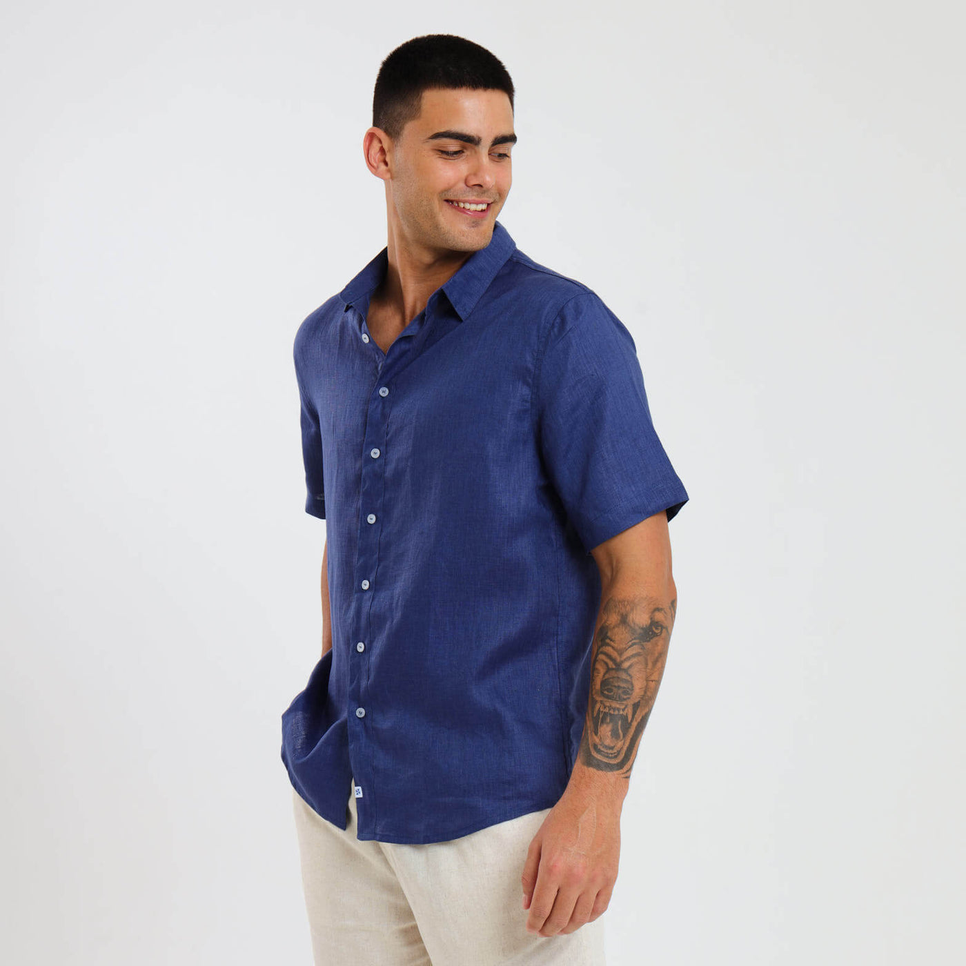 Short Sleeve Linen Shirt | Navy