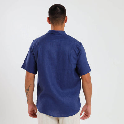 Short Sleeve Linen Shirt | Navy